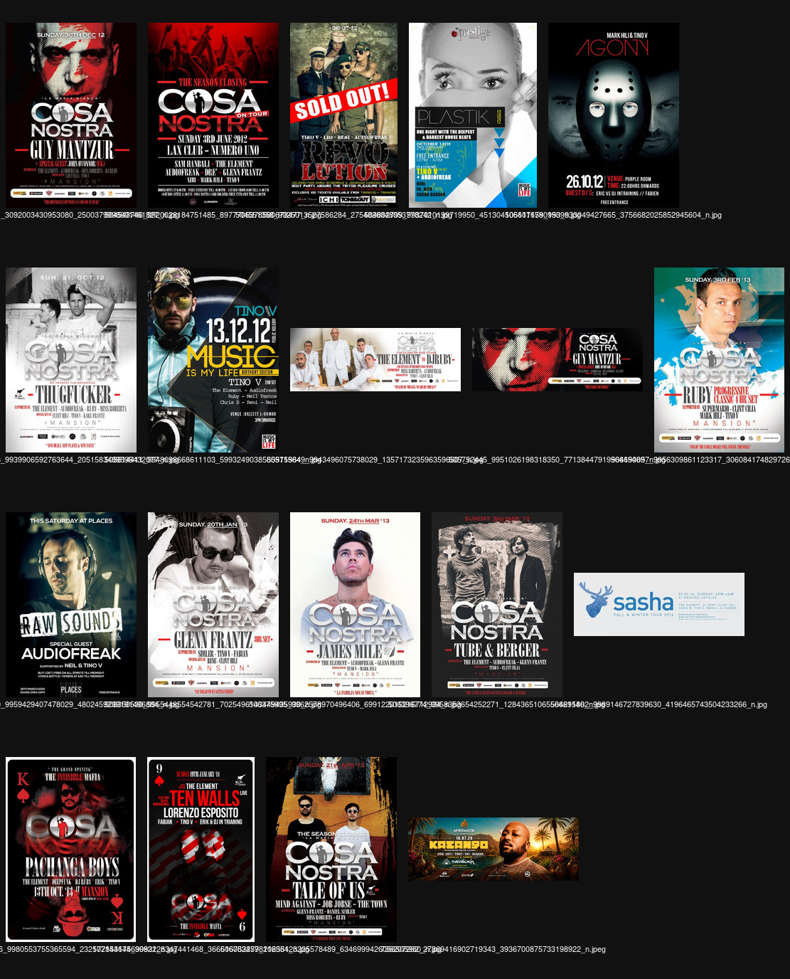 A collected overview of TINO event posters from the archive